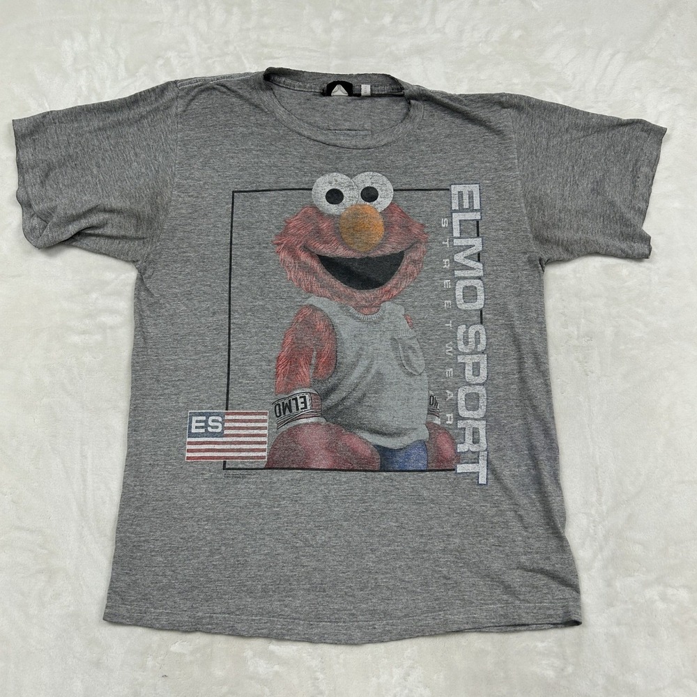 Changes Elmo Sport T Shirt Mens L Gray Vintage 90s Sesame Street Boxing USA